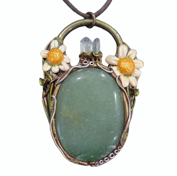 Handmade sculpted clay and aventurine necklace - Picture 1 of 6